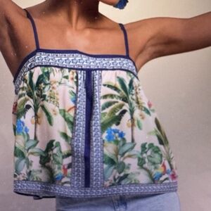 Shein Travachic Tropical Floral Halter Top Palm Tree Sleeveless Blouse Lg.8/10